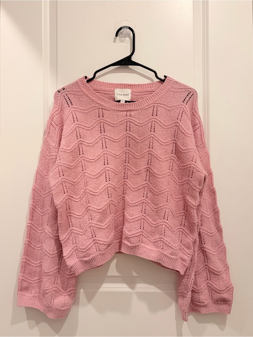 Pink Rose Soft Pink Open-Knit Crewneck Sweater